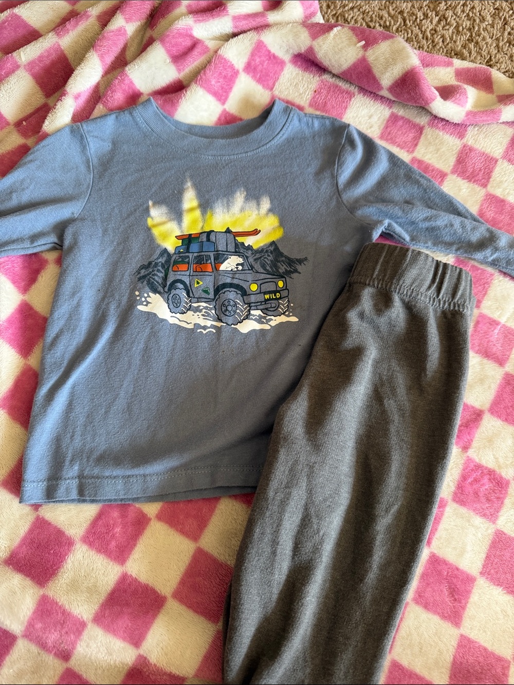 Blue Kids Long Sleeve Tee with Off-Road Truck Graphic